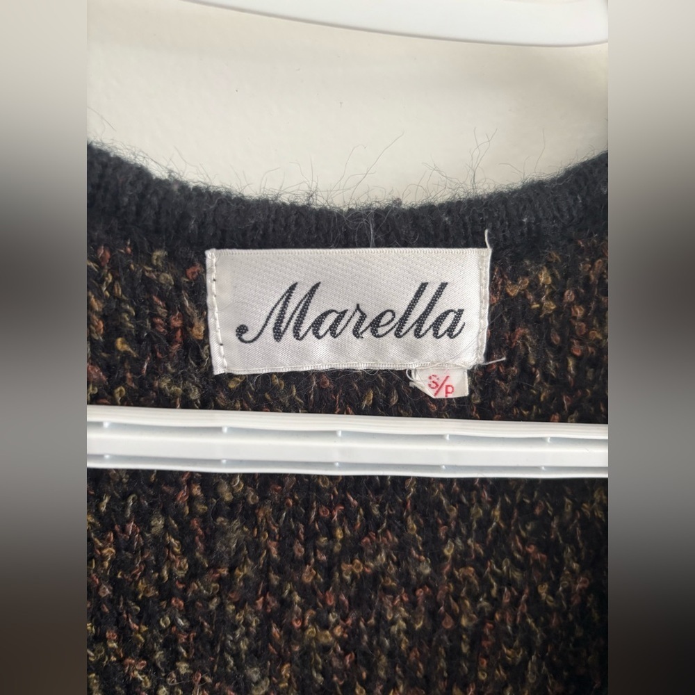 Vintage Sweater Vest Marella Multicolour Tweed Black V Neck Gold Button Size S - Picture 5 of 6